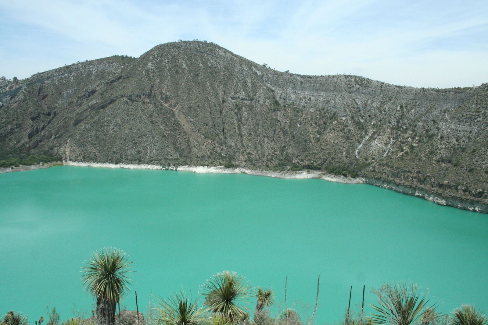 Turquoise water in the crater